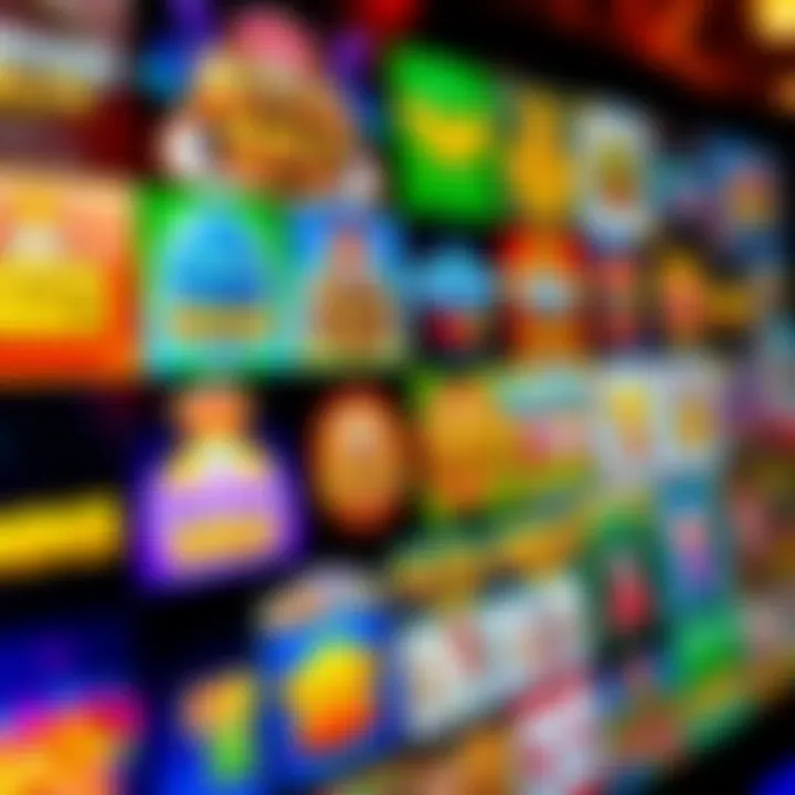 Variety of Royal Reels Slot Game Titles Colorful assortment of Royal Reels slot game titles displayed on a digital screen