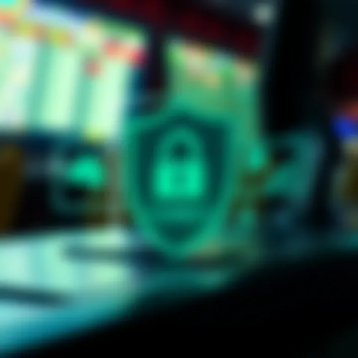 Illustration of a secure login process with symbols representing data protection and privacy