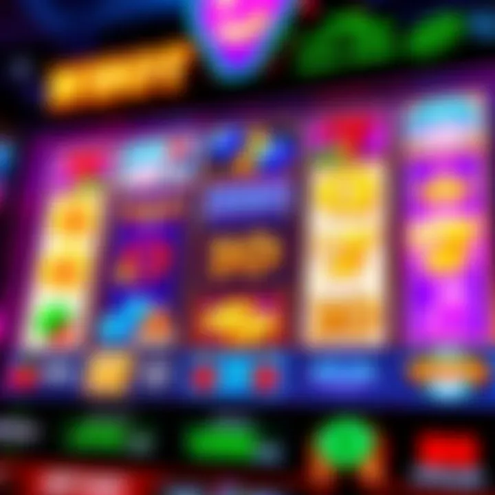 Colorful online pokies interface showcasing reels with various symbols and vibrant graphics