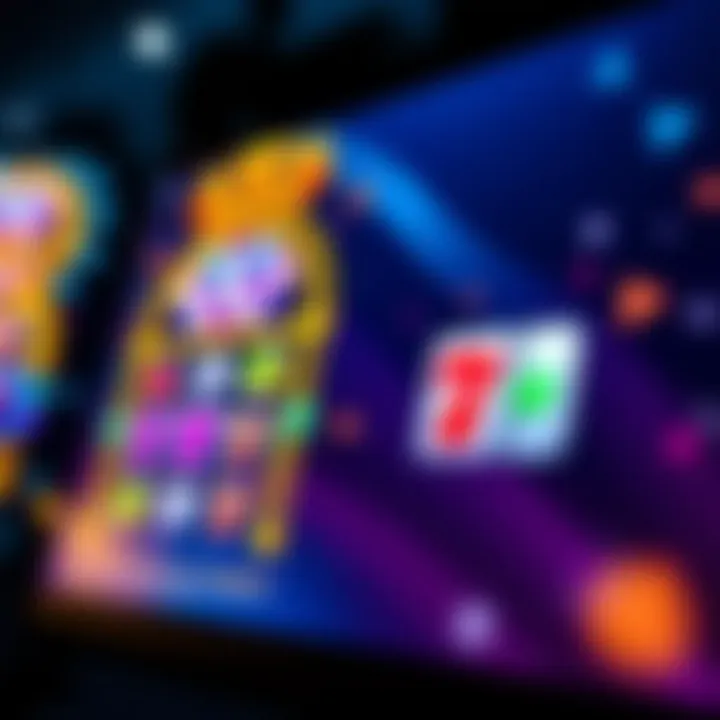 Colorful online pokies symbols glowing on a digital screen