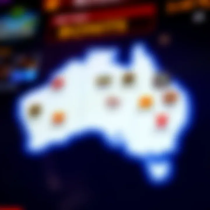Graphic of an Australian map with casino icons and bonus offers marked across it
