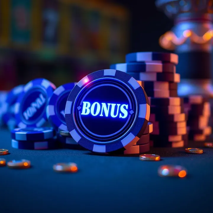 Illustration of casino chips and a glowing bonus symbol representing reward benefits