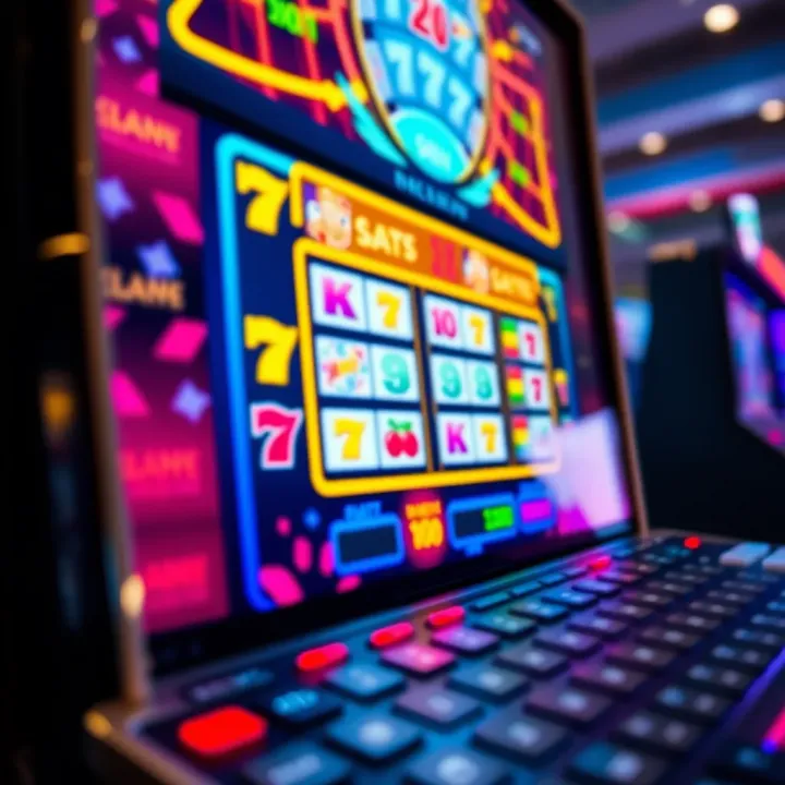Vibrant Online Pokies Gameplay on Digital Screen Bright and colorful online pokies game screen with various symbols and reels spinning
