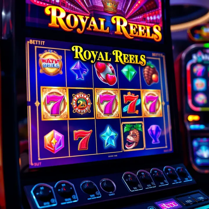 Detailed interface of Royal Reels slot showing symbols and bet options on screen