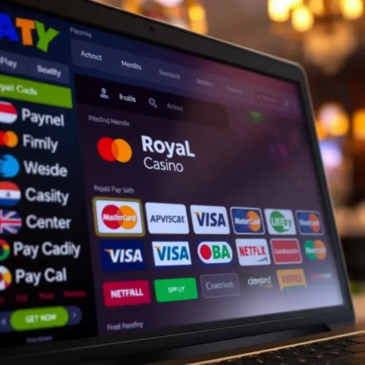 User interface showing various payment methods available for funding a Royal Reels account in Australia