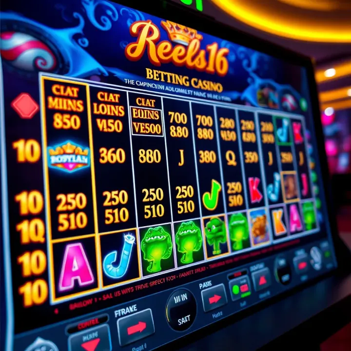 Interactive Slot Game Interface with Betting Options User interface of a digital slot game showing paylines, controls, and payout information on a casino platform