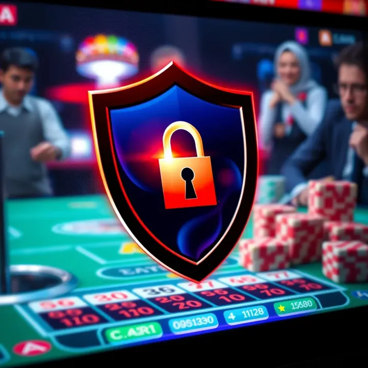 Digital representation of secured online casino with shield and lock symbol