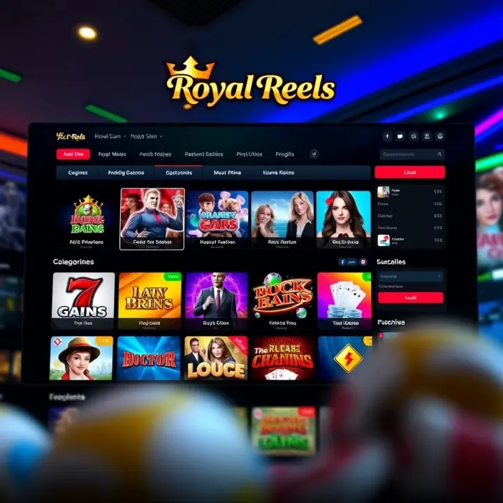 User interface of Royal Reels site showing game categories and navigation menu
