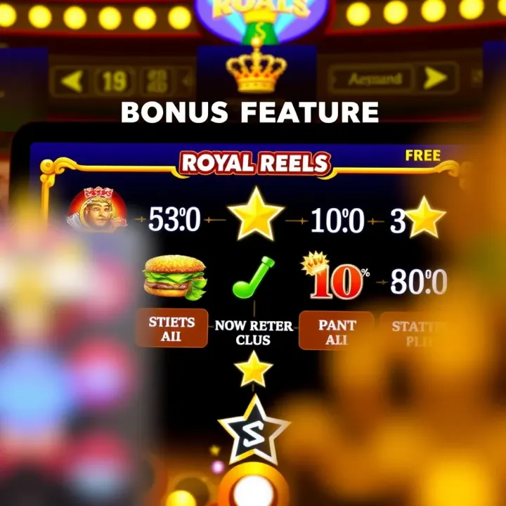 Bonus Features and Rewards in Royal Reels Slot App User interface highlighting bonus features and reward options in Royal Reels slot app