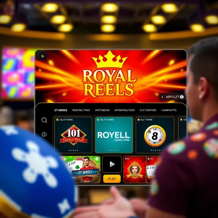 Dashboard screen of Royal Reels app demonstrating navigation and gameplay features