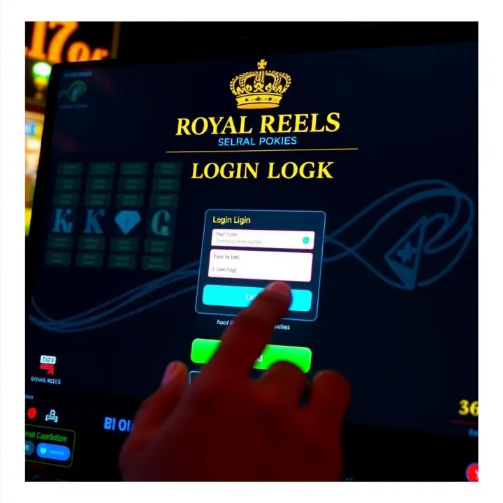 Secure Login Interface for Royal Reels Online Pokies User entering secure login credentials on Royal Reels online pokies platform