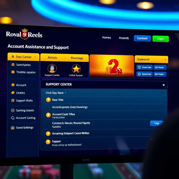 Support center dashboard showing options for account updates and troubleshooting