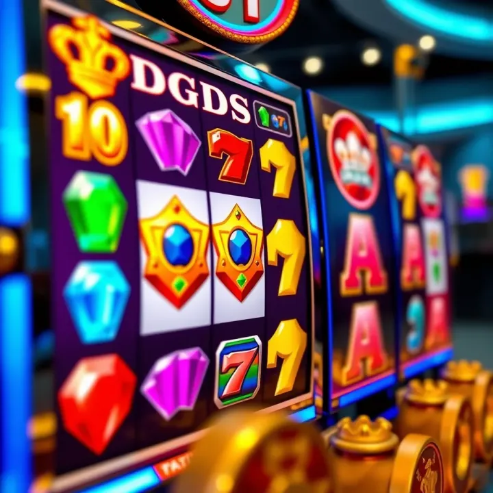 Colorful online pokies reels featuring gem and treasure symbols