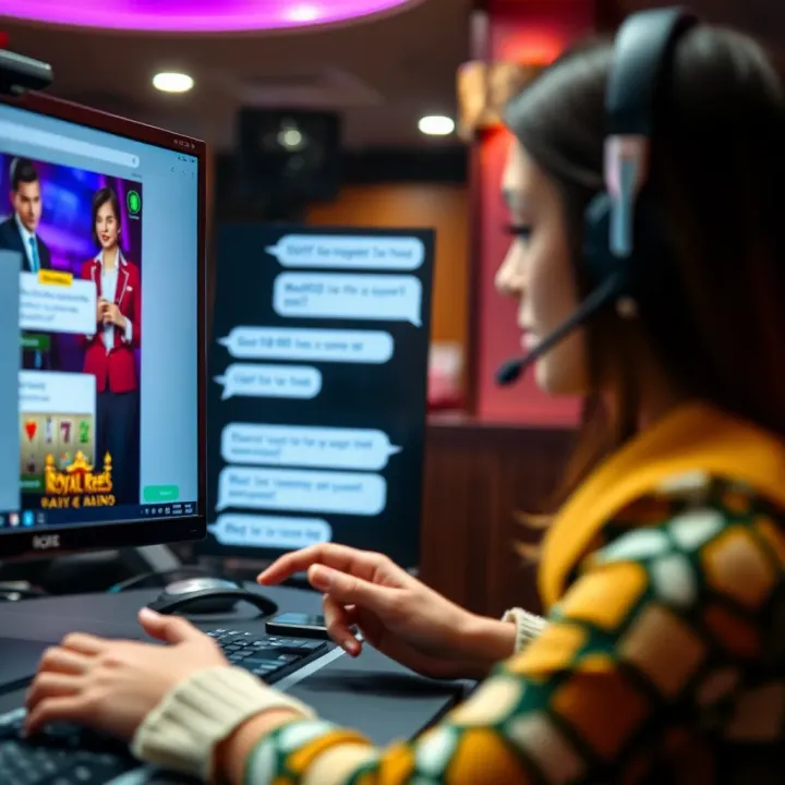 Responsive Customer Support at Royal Reels Casino Customer support chat window with a responsive agent assisting a player