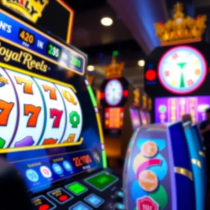 Bright and colorful reels spinning on the Royal Reels online pokies game screen