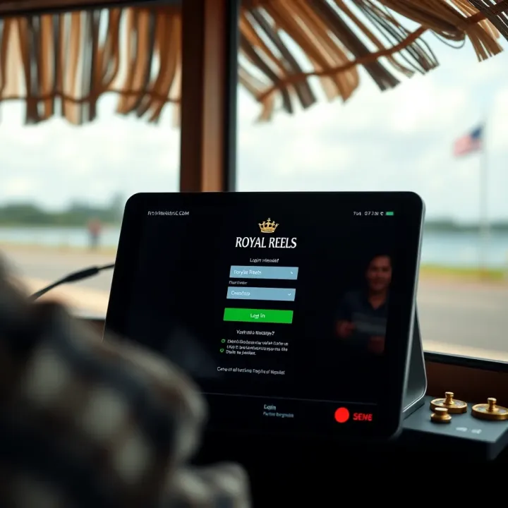 Screenshot displaying the Royal Reels login interface on a digital device in an Australian setting