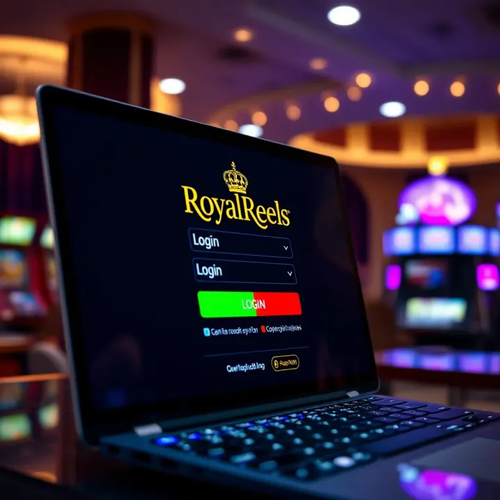 RoyalReels Casino login interface displayed on a digital device