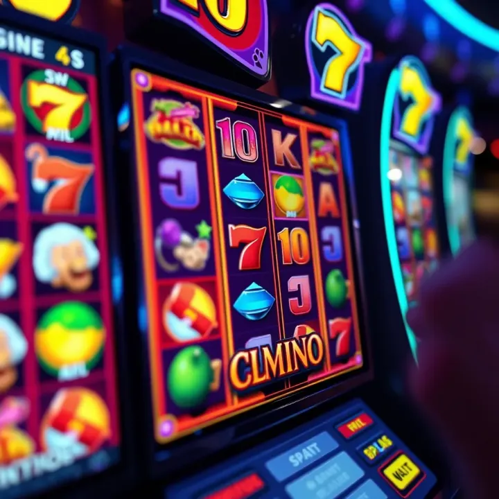 Colorful online pokies game screen showing reels with various symbols and bonus features