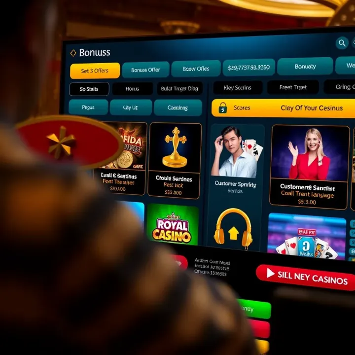Bonuses, Security, and Support Features at Royal Reels Secure online casino interface showing bonus offers and customer support options
