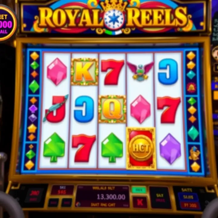 Colorful slot machine reels with symbols and bonus icons in an online casino interface