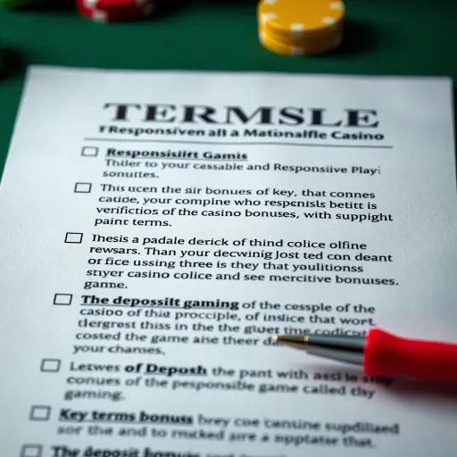 Key Terms and Responsible Play Guidelines for Casino Bonuses Illustration of a checklist with terms and conditions, emphasizing responsible gaming and verification of online casino bonuses