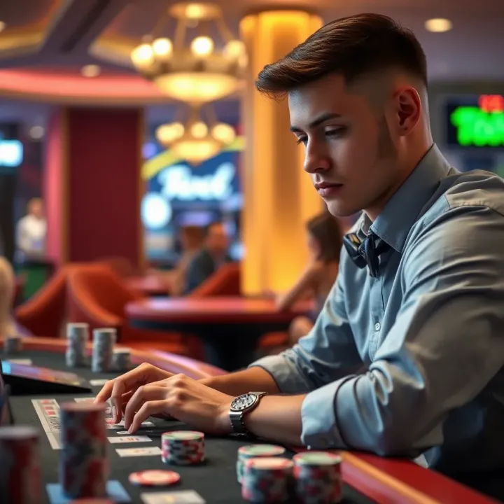 Illustration of responsible gaming with a player managing casino credits wisely