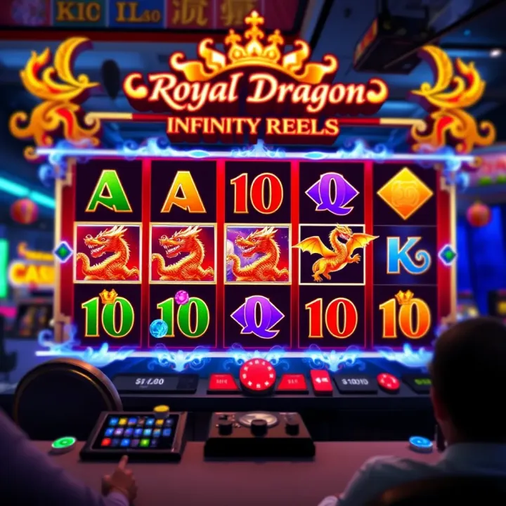 Royal Dragon Infinity Reels slot game interface showcasing expanding reels with vibrant dragon symbols and dynamic gameplay elements