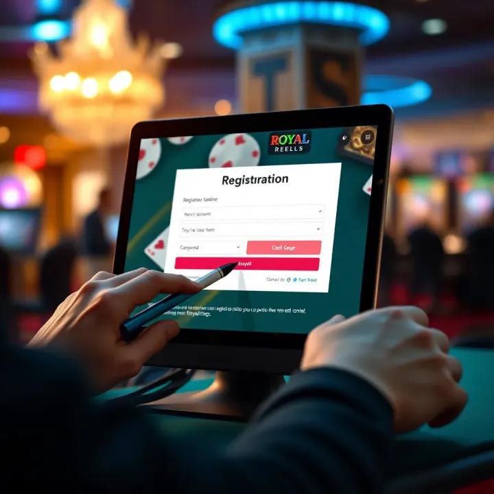 User completing registration form on Royal Reels platform interface