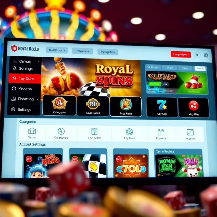 Dashboard of an online gaming account showing navigation options, game categories, and account settings