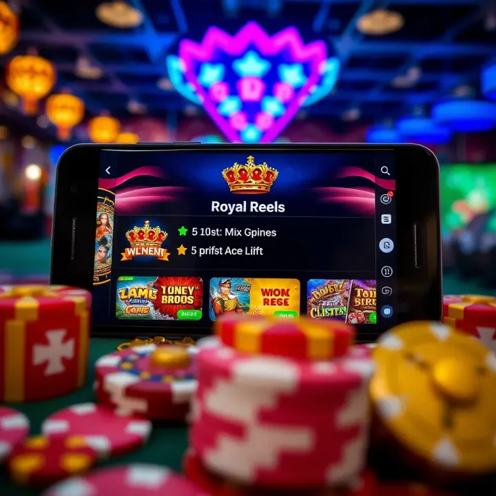 User interface of the Royal Reels app displaying game options on an Android device