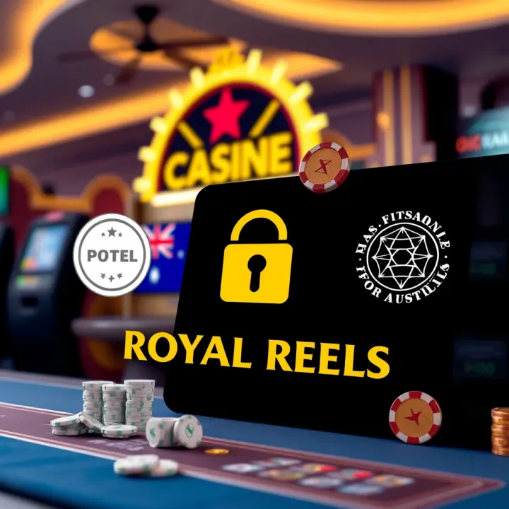 Illustration of secure payment methods and licensing icons representing trust and ease for Australian users on Royal Reels