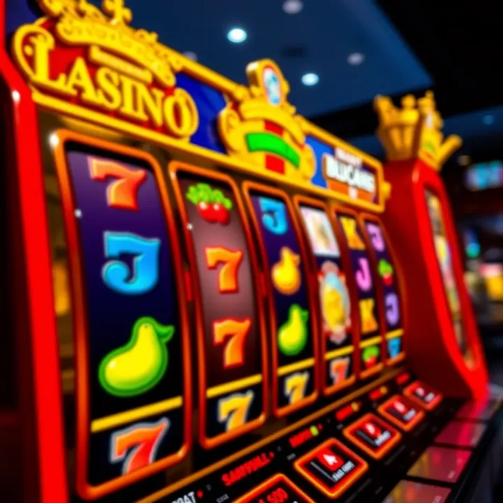Colorful slot machine reels displaying various symbols on a digital casino interface
