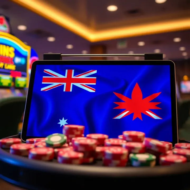 Safe and secure online gambling platform screen with Australian flag