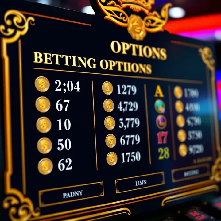 Betting options panel with various coin values and paylines