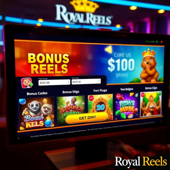 Royal Reels Bonus Code Entry and Game Selection Interface Royal Reels casino interface showcasing bonus code entry and game selection