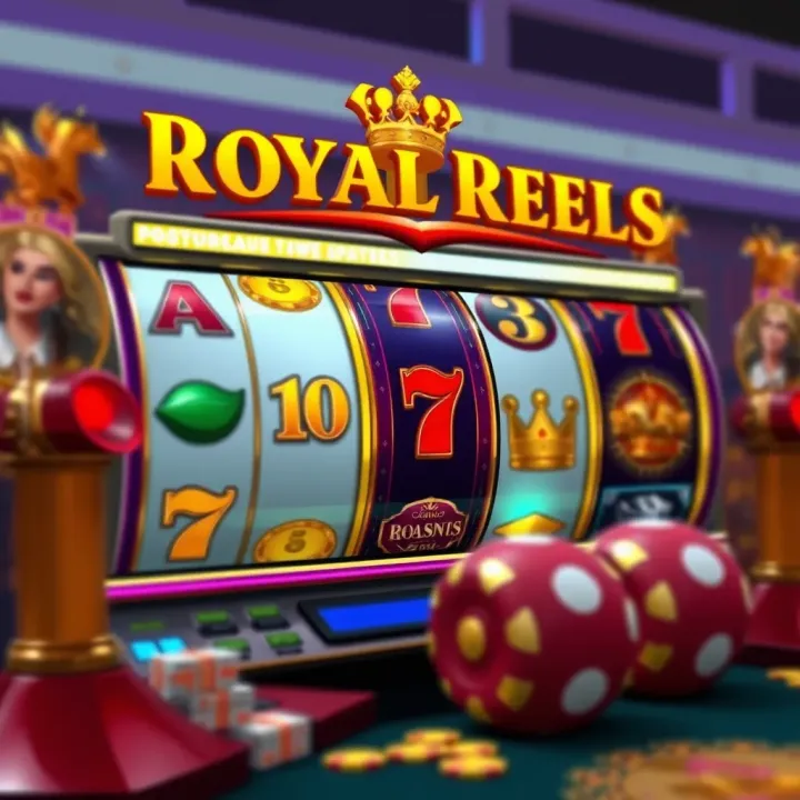 Visual Representation of Royal Reels Bonus Features and Rewards Illustration of spinning reels with various bonus icons and jackpot rewards glowing
