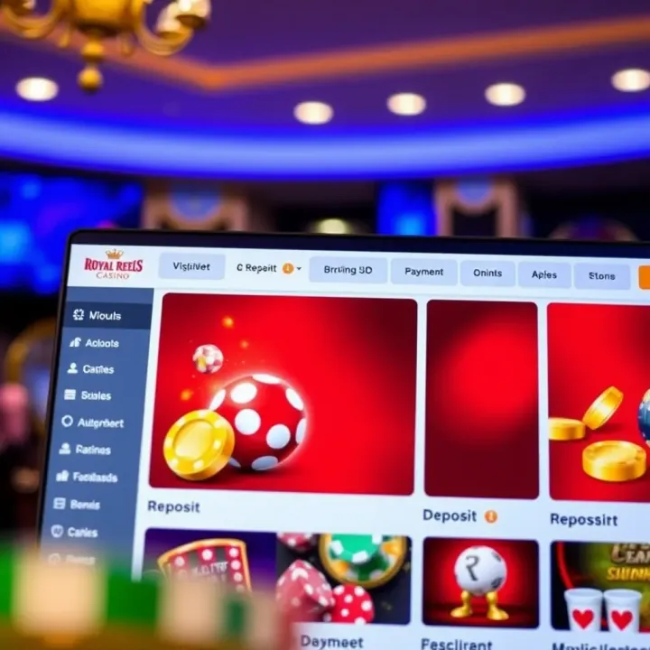 Dashboard showing account management and deposit options on Royal Reels Casino website