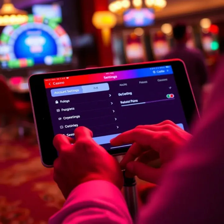 User navigating Royal Reels Casino account settings on a digital device for security and management