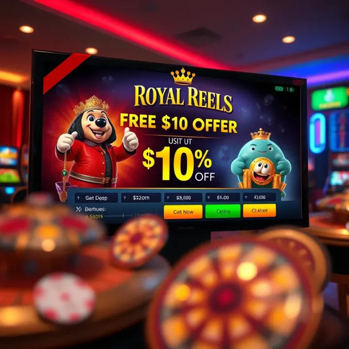 Royal Reels casino interface showcasing bonus offer details and user navigation