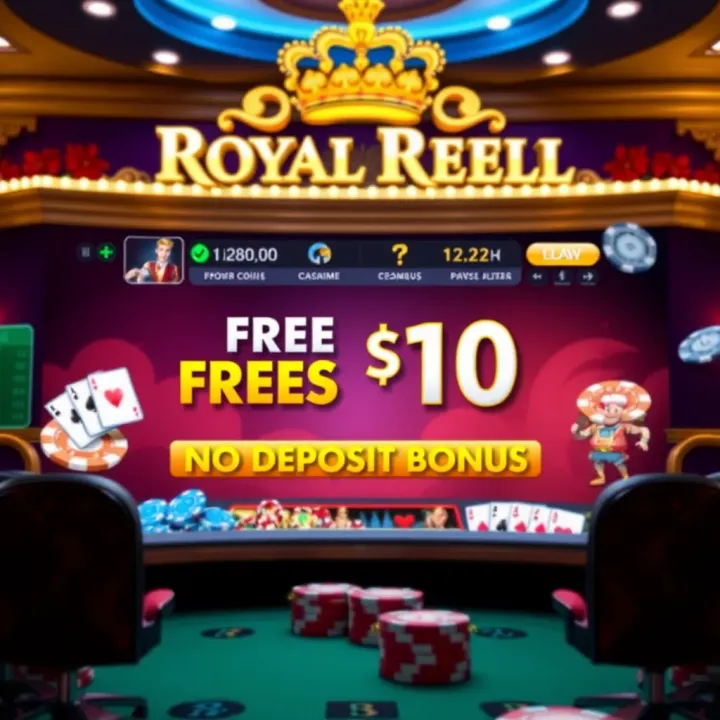 Royal Reels casino interface highlighting the free $10 no deposit bonus offer