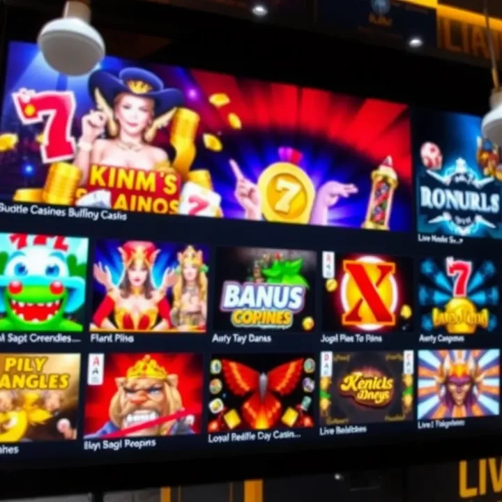Diverse Game Selection Available at Royal Reels 8 Casino for Australians Variety of casino games displayed on a digital platform highlighting slots, table games, and live dealer options