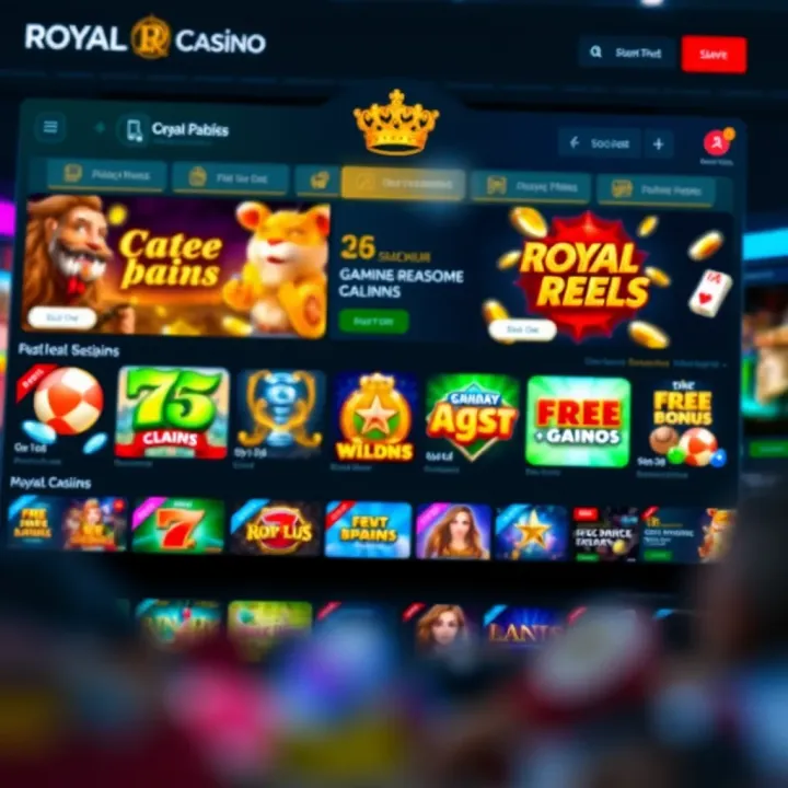 Royal Reels Casino interface showcasing diverse gaming options and promotional banners