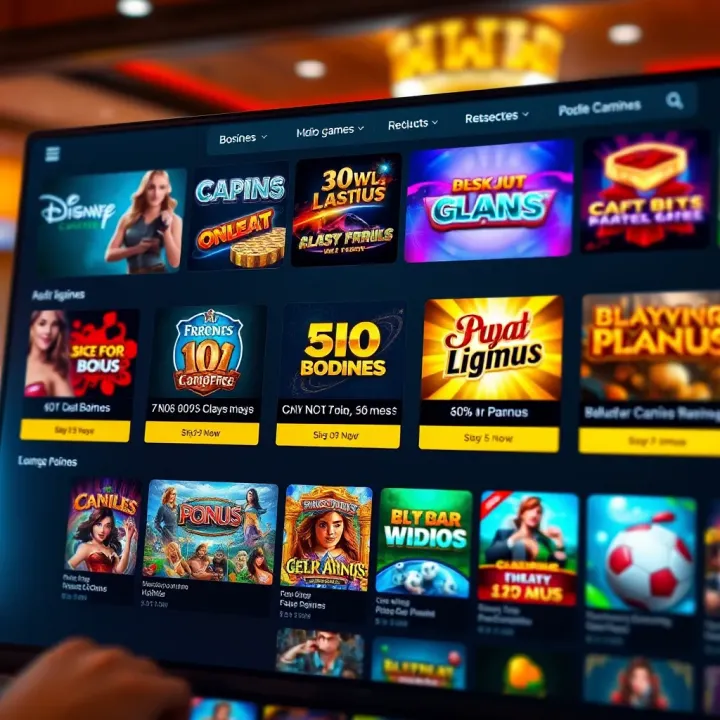 Online casino interface showing a variety of game categories and bonus offers