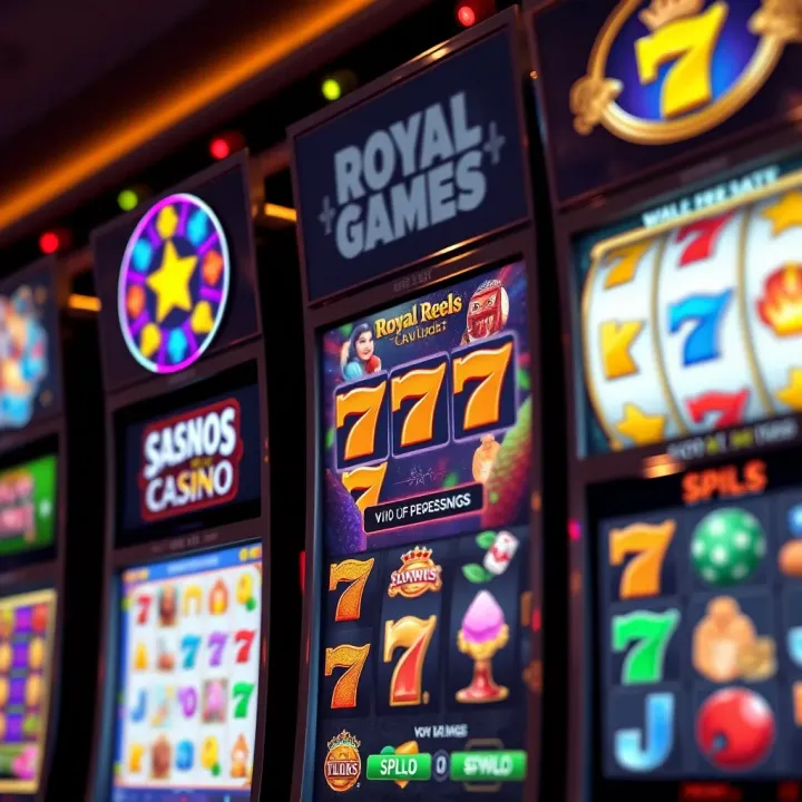 Colorful slot machine reels displaying various symbols on a digital casino interface