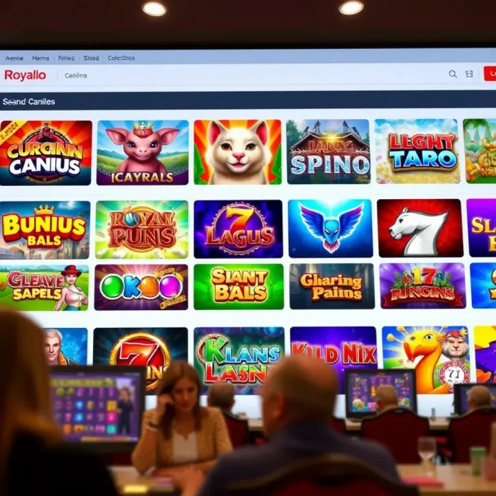 Interface showcasing a variety of online casino slot games available on Royal Reels platform