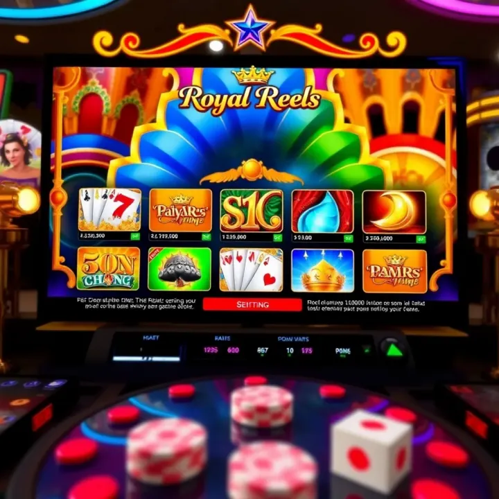 Colorful online casino interface displaying various slot games and betting options