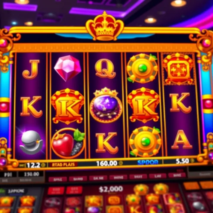 Royal Reels Casino Game Interface Display Colorful casino game interface showing reels with royal-themed symbols and vibrant graphics