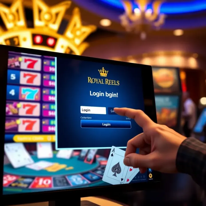 User entering credentials on a secure login screen with casino-themed background