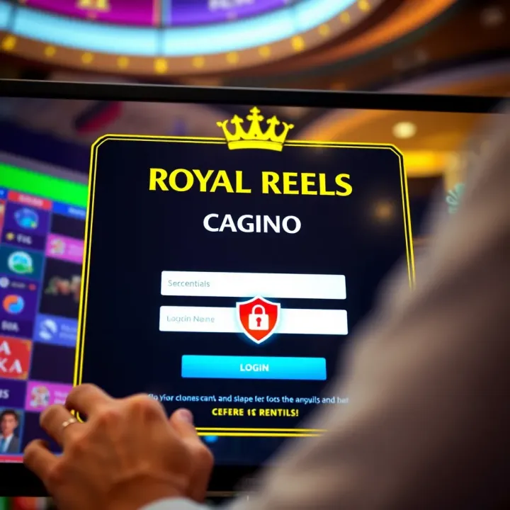 User entering credentials on Royal Reels 6 Casino login screen with secure connection icon