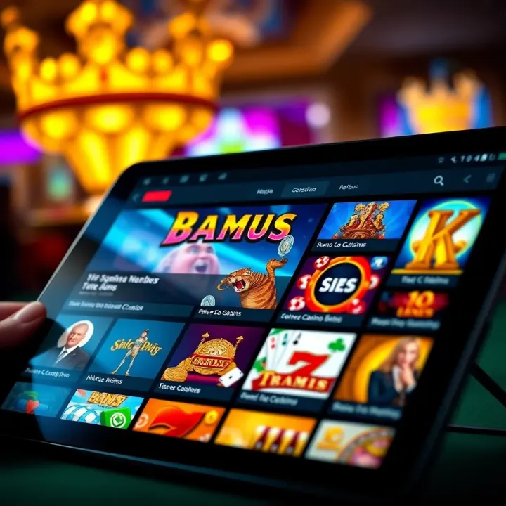 Tablet showing various casino games compatible with mobile devices at Royal Reels Casino